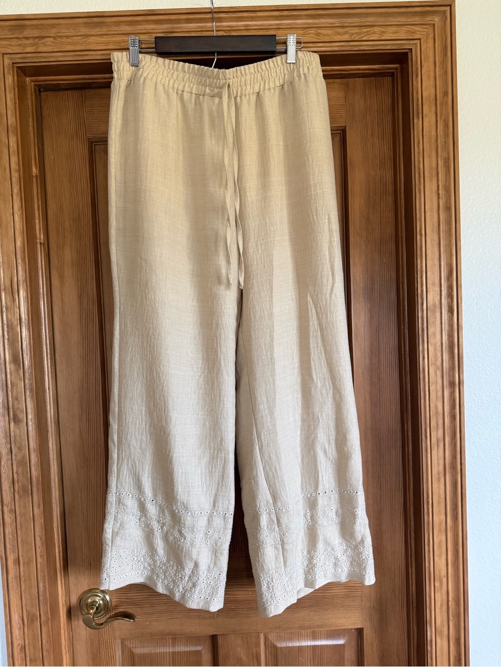 Wren Cream Wide-Leg Eyelet Hem Pants